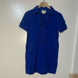 Maeve Anthropologie Womens Sz 00p Lace-Up Linen Shirt Dress Royal Blue